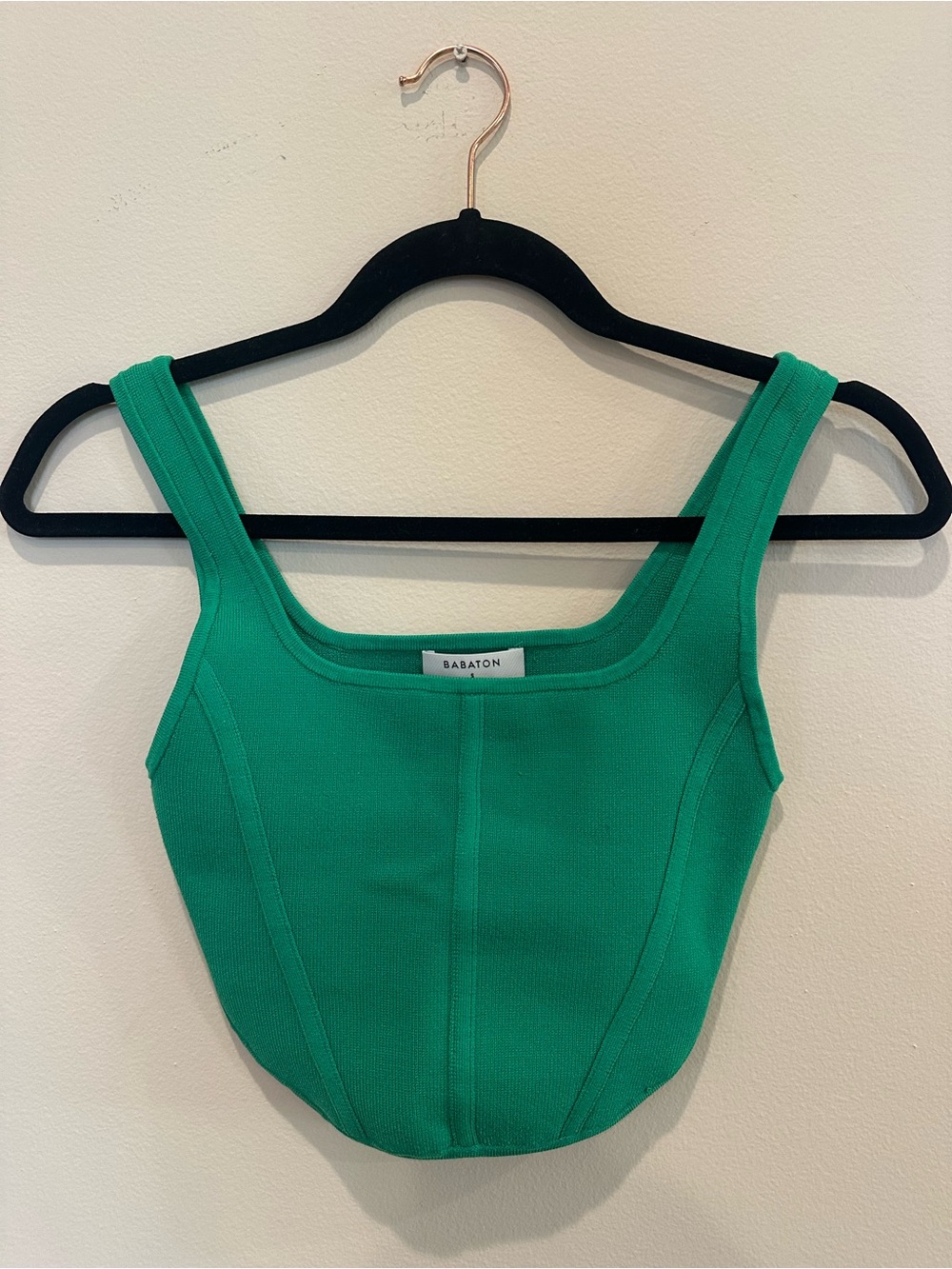 Babaton Emerald Green Square-Neck Ribbed Tank